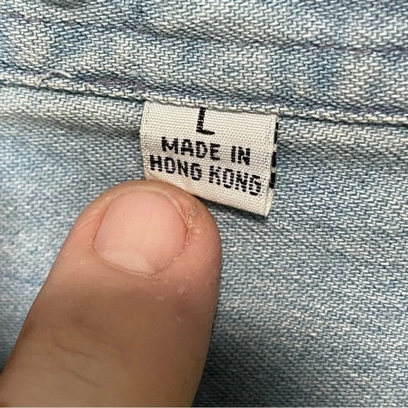 Vintage Team Woody Denim Light Blue Shirt Men size Large - Picture 17 of 17